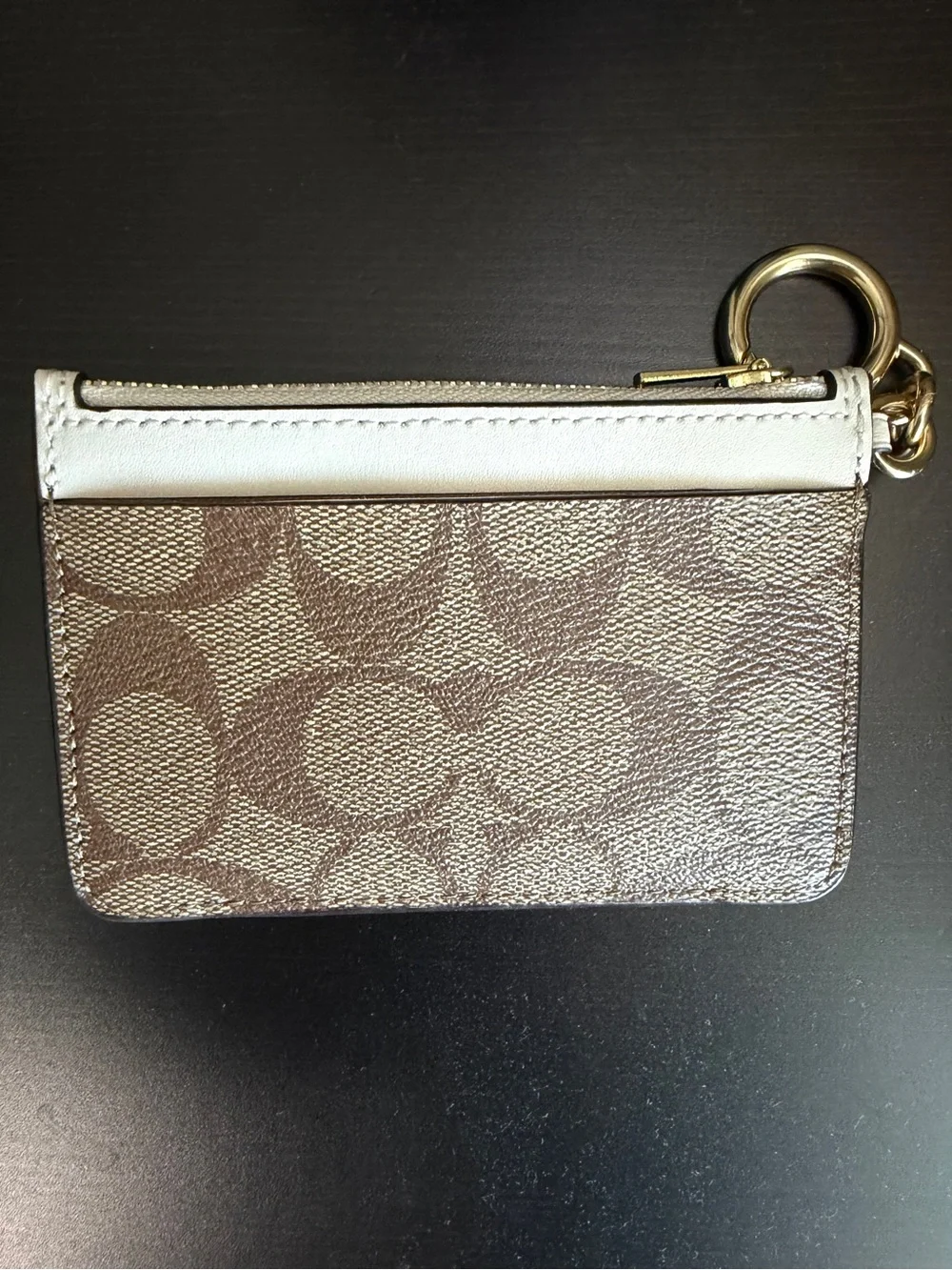 Coach Brown & Cream Signature Card Case with Keyring